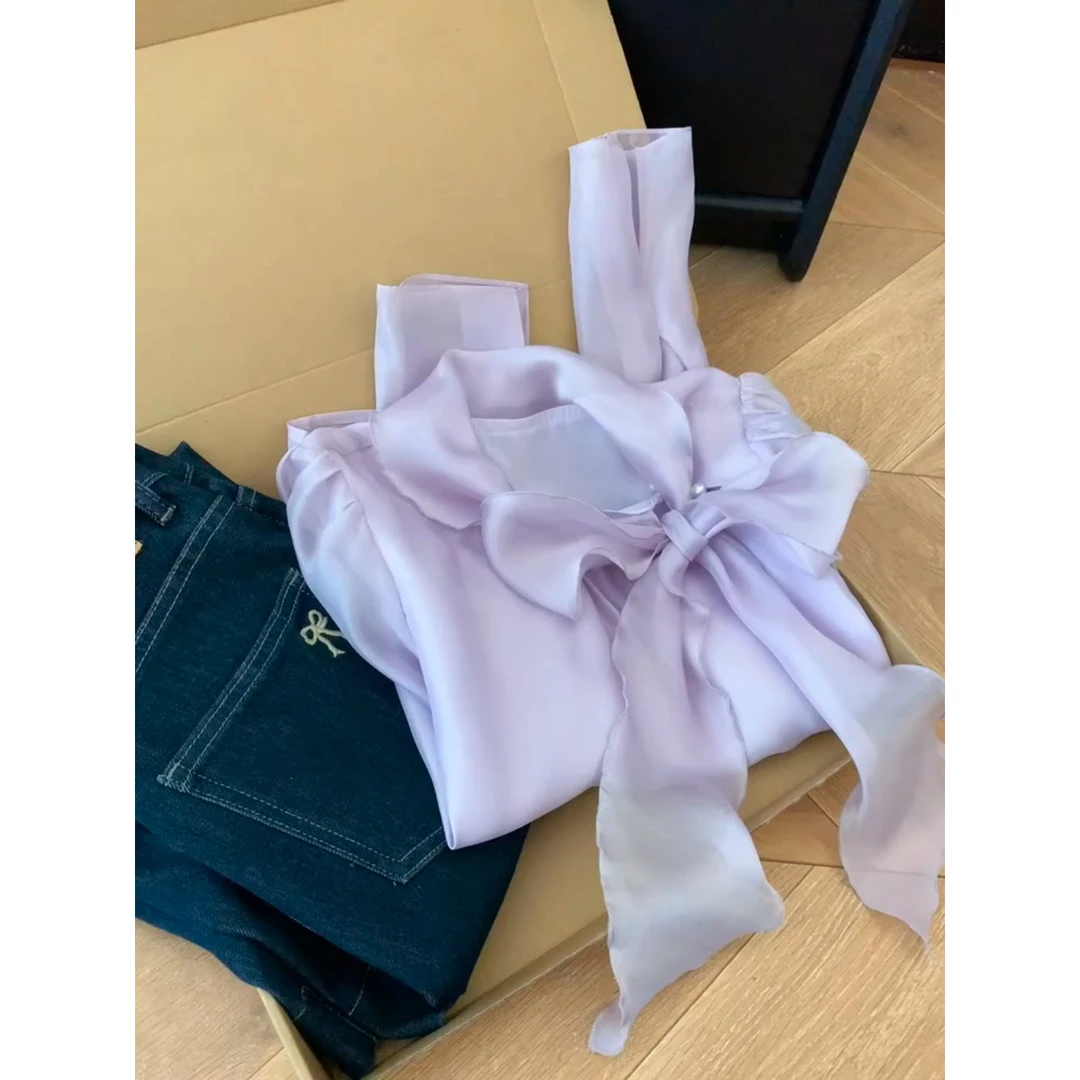 法式甜美紫色衬衫女春季2025新款韩版宽松慵懒风百搭长袖衬衣