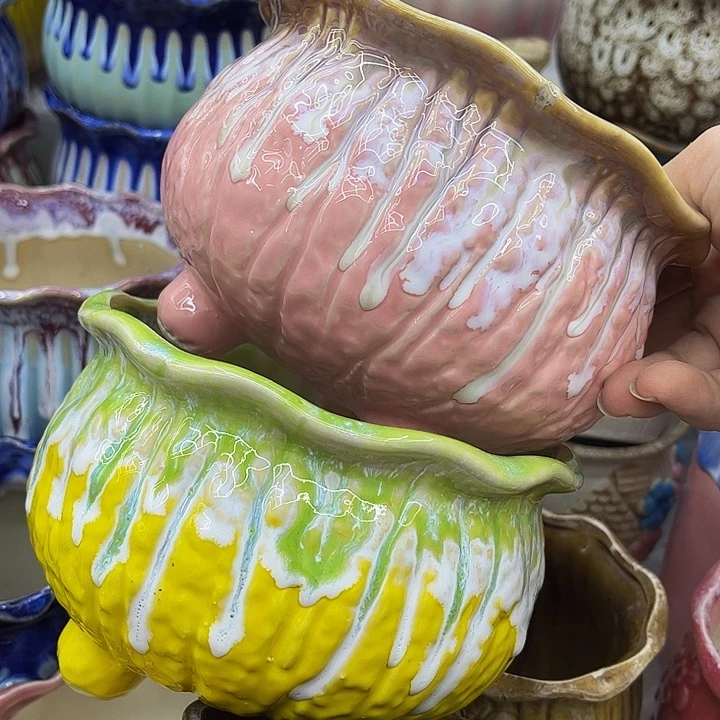 多肉绿植陶瓷花盆9.9包邮，有孔