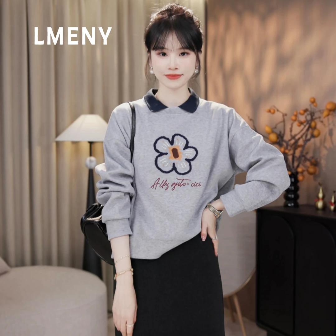 LMENY“花朵卫衣”悄悄减龄!立体丝绒刺绣撞色假两件卫衣25DL001