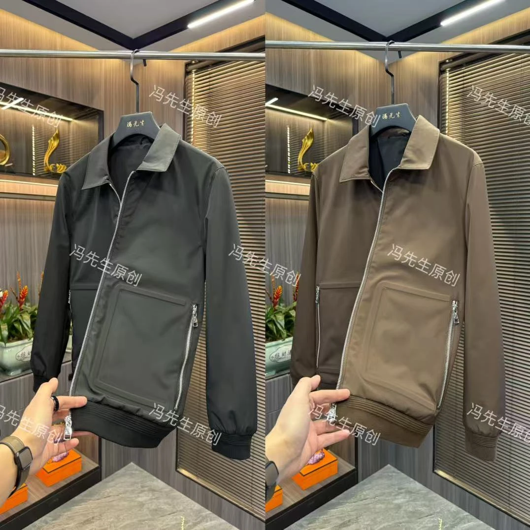 百搭原色男士翻领短款减龄男春季夹克潮流修身经典行政夹克男款