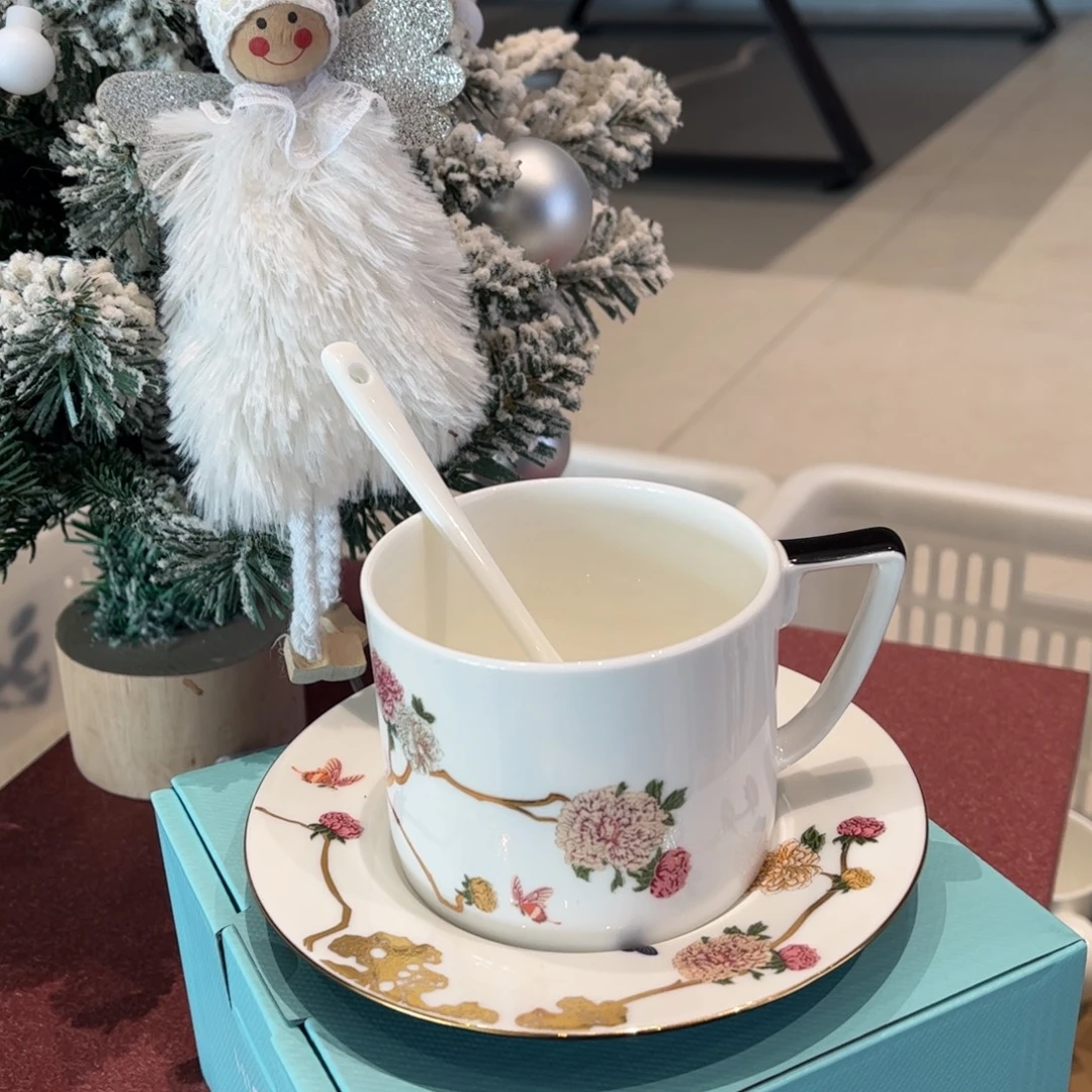 瓷片花开富贵三头大茶杯