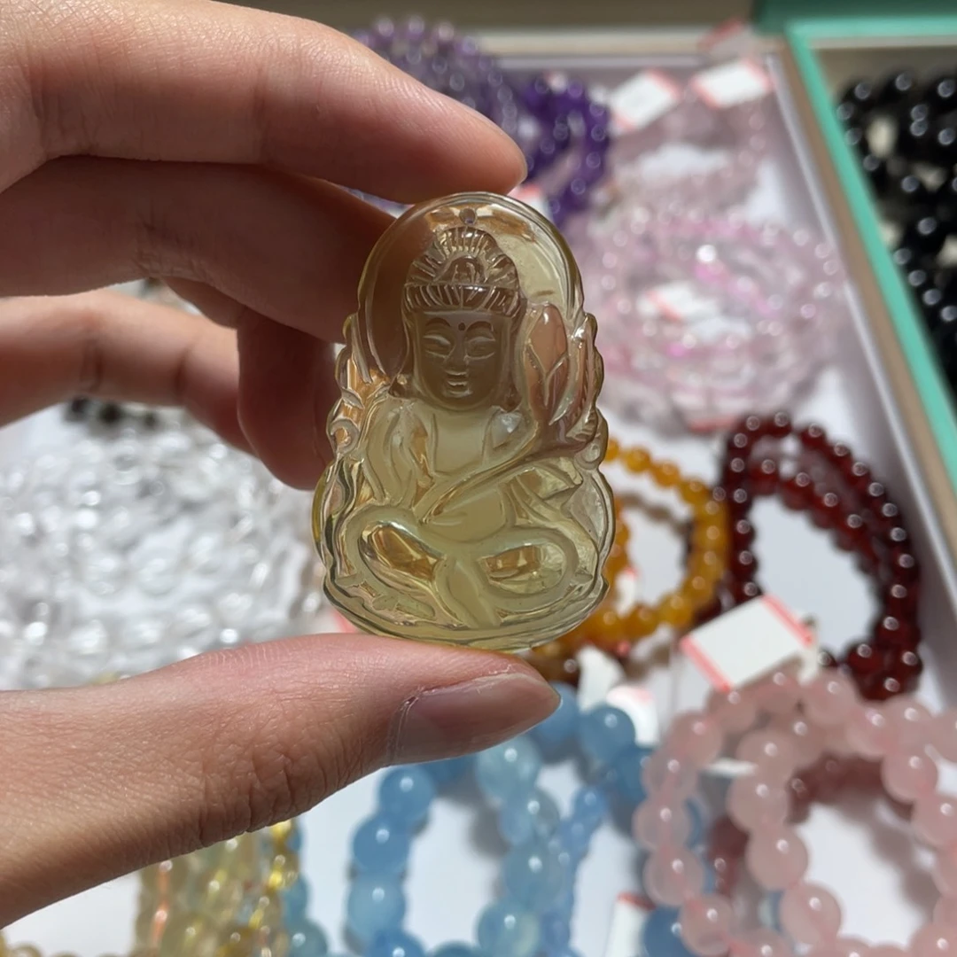未镶嵌吊坠(不含链)黄晶柠檬黄雕刻件