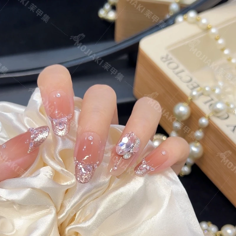 【甜心粉钻】粉色带钻纯手工穿戴甲夏季高级感穿戴甲法式轻奢穿戴甲