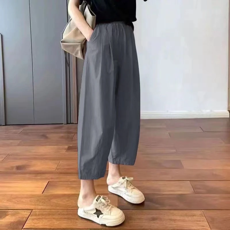 显瘦奶奶裤子夏季时尚冰丝运动裤九分哈伦萝卜裤高腰宽松阔腿裤女