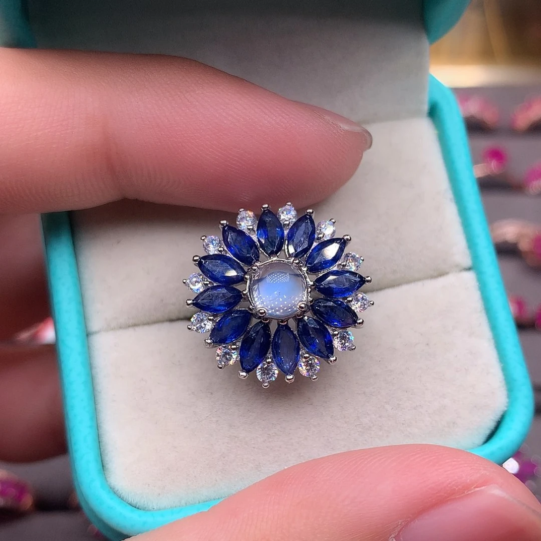 蓝宝石戒指银S925镶嵌