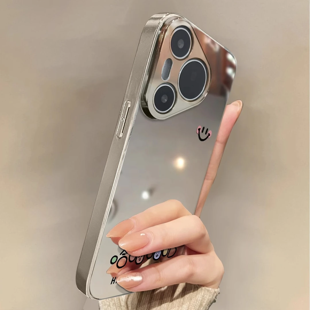 适用于华为pura70Pro手机壳哈哈笑脸电镀镜面p60外硅胶全包防摔50