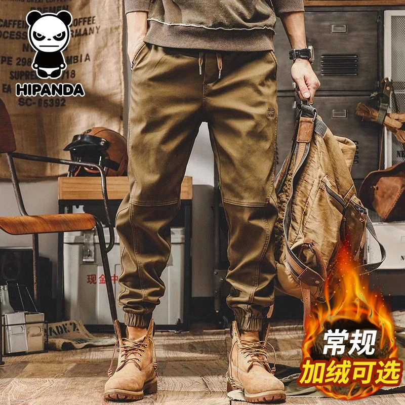 Hi Panda你好熊猫美式复古工装裤男士秋冬季加绒厚款宽松休闲裤男