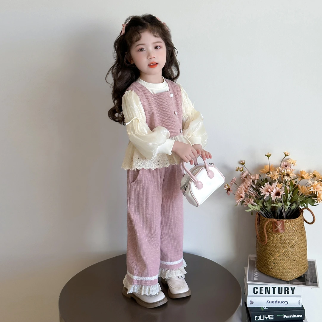 女童洋气宽松春秋季阔腿裤三件套宝宝2025新款小香风套装时髦网红