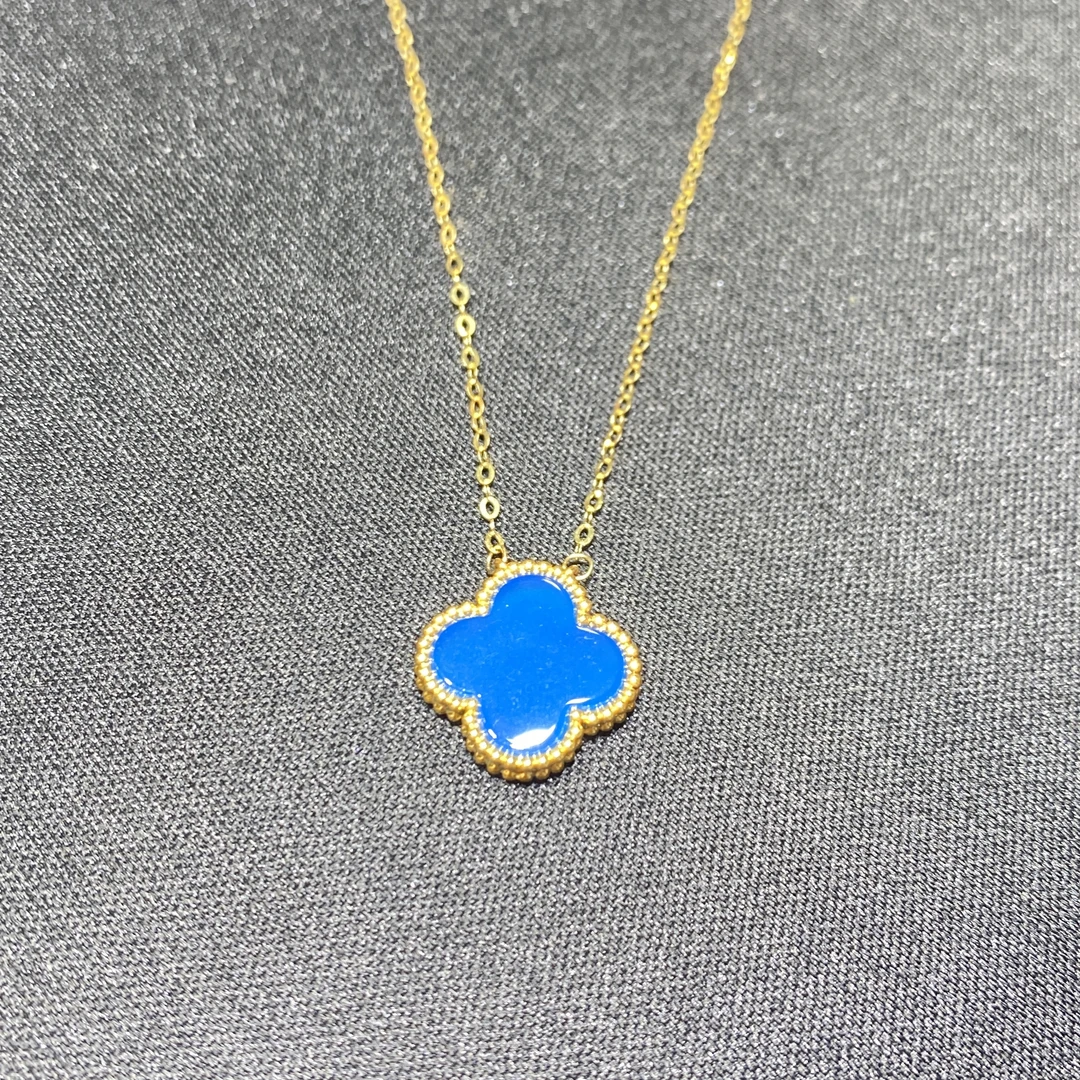 【柴柴专属】18k金克莱因蓝玛瑙四叶草15mm套链