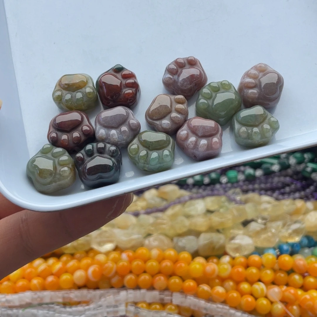 合金玛瑙/玉髓珠宝半成品一个装水草玛瑙熊爪卡16mm