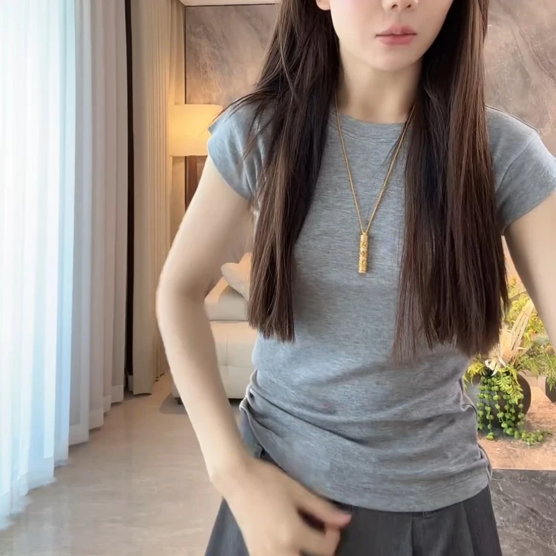 2025新款夏款老钱风显瘦小飞袖时尚T恤LK2504002