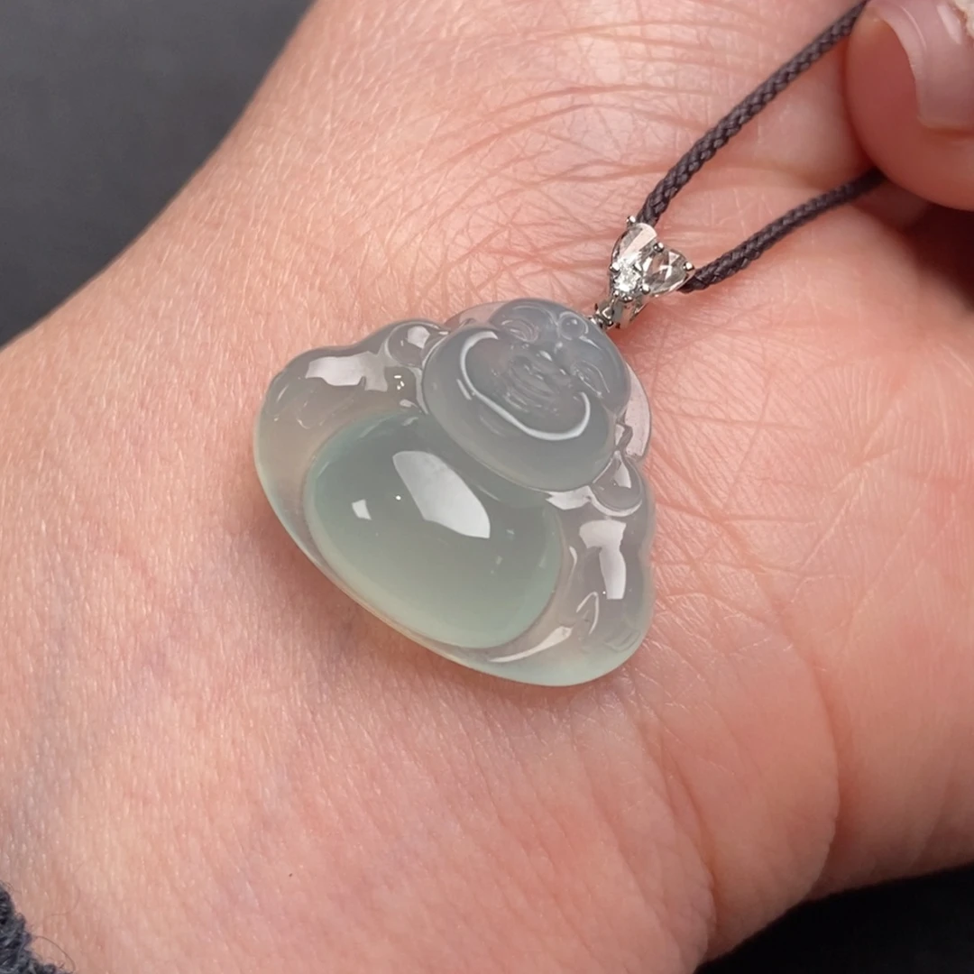 翡翠颈饰18K金镶嵌翡翠佛公吊坠