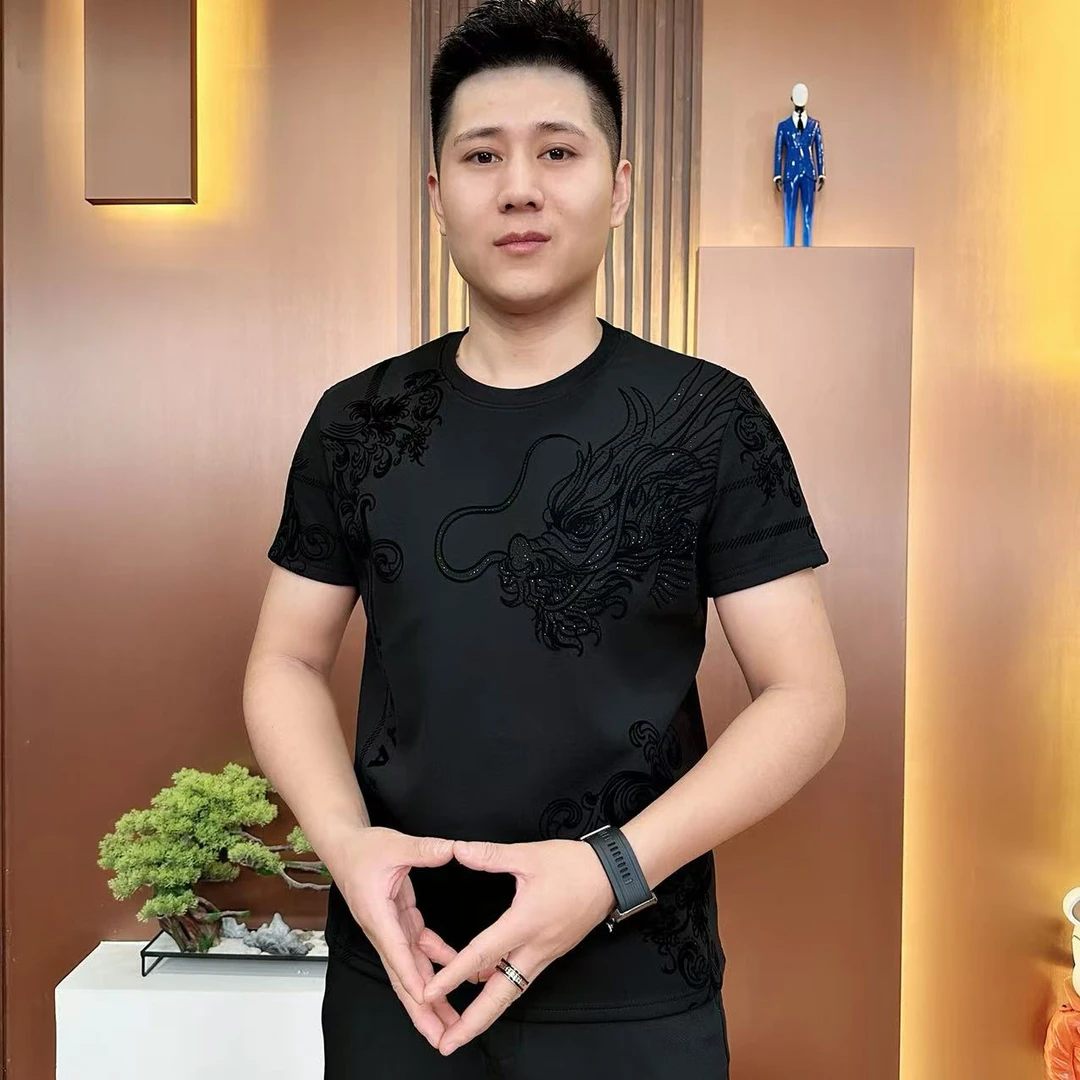 6688轻奢高品质男士冬季保暖时尚百搭植绒设计长袖休闲黑色圆领