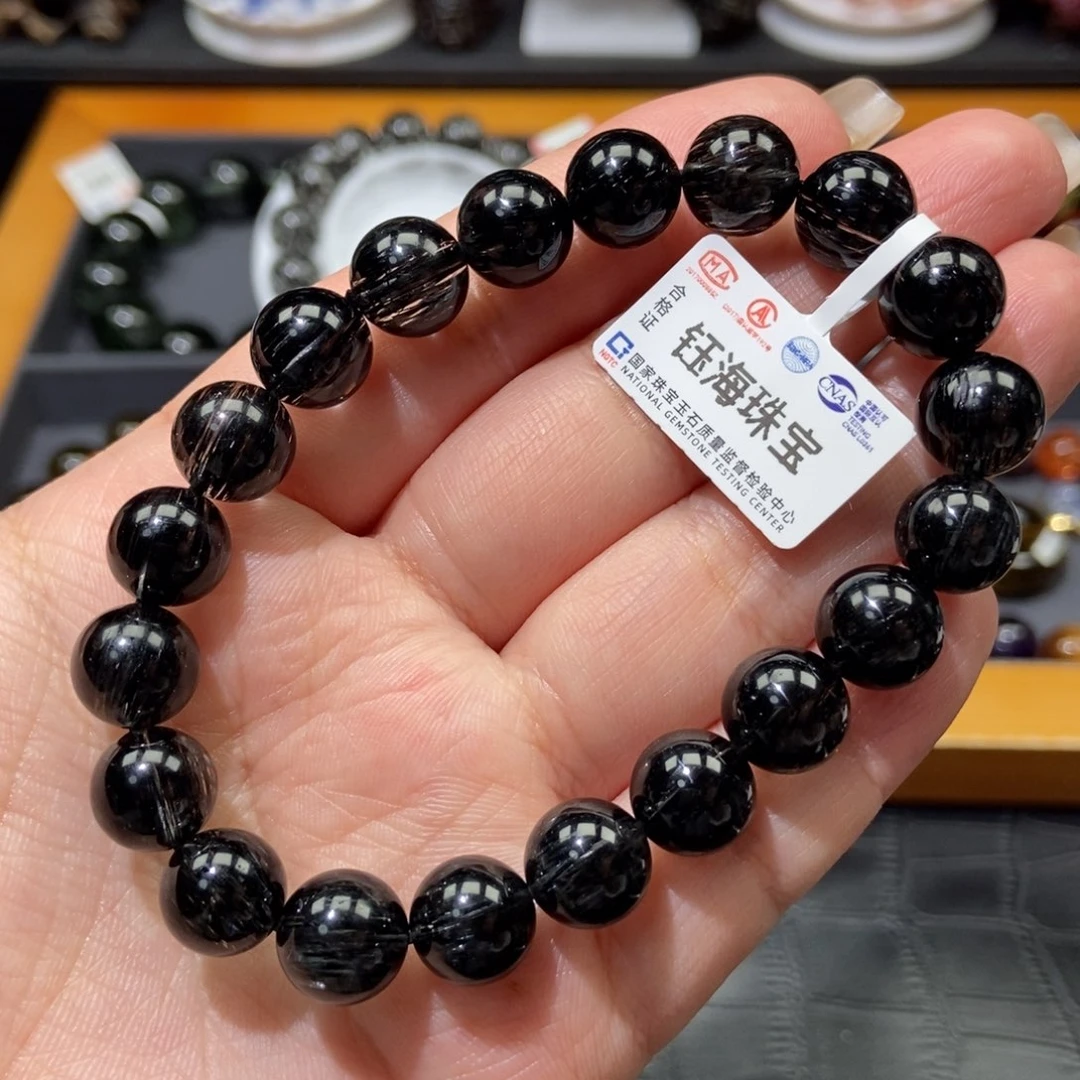 水晶黑发晶满顺手链10毫米未镶嵌