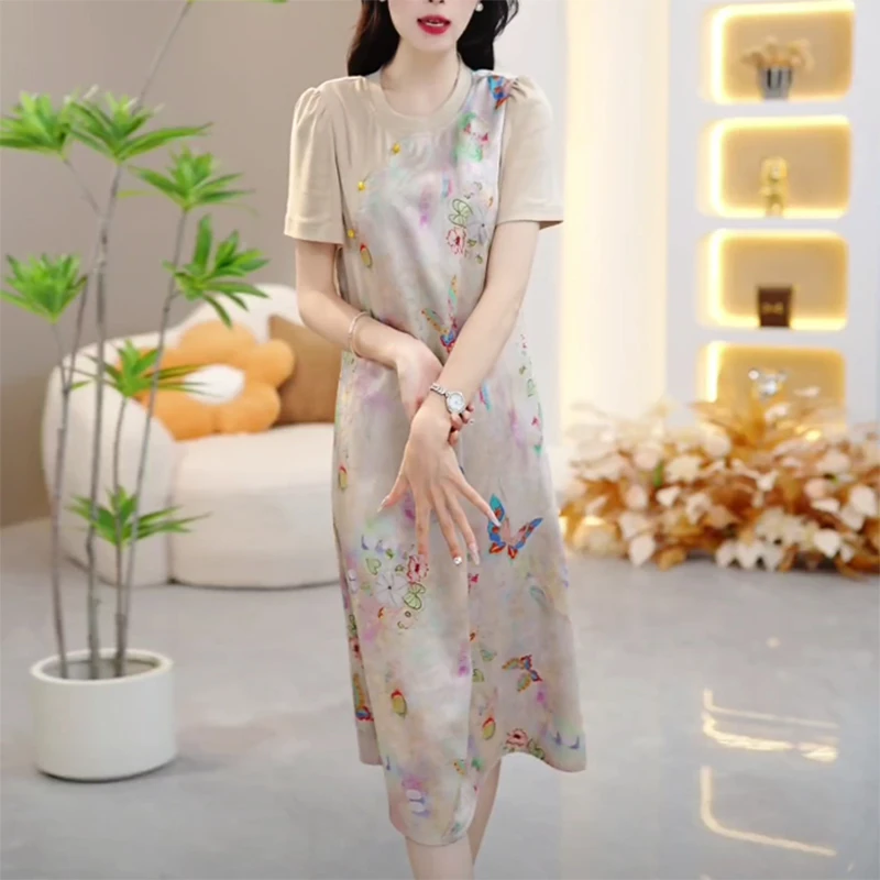 夏季新款优雅气质时尚减龄显瘦修身洋气妈妈装中长款轻熟风连衣裙