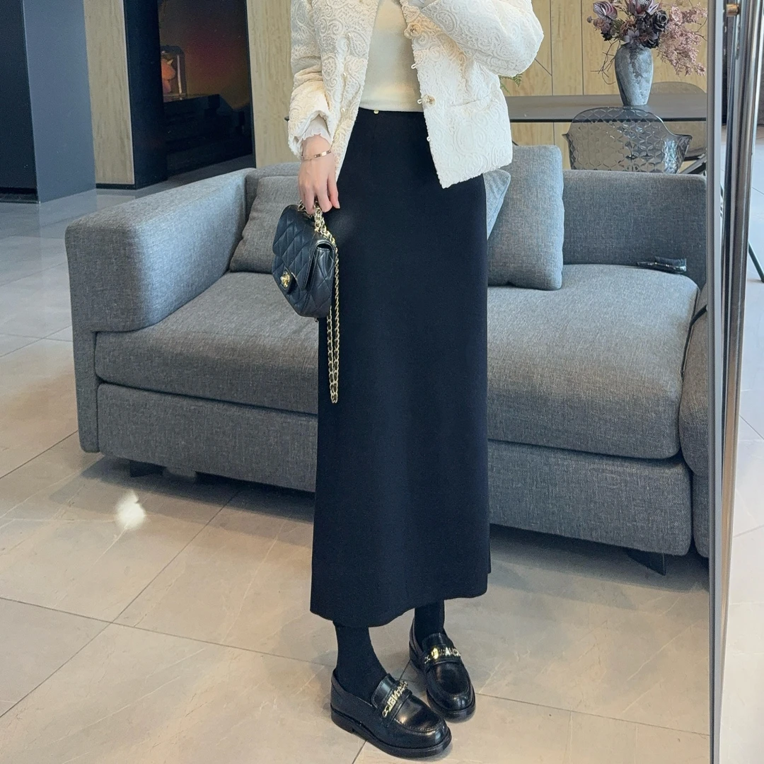 【大静静】“纸片半裙”气质赫本风开叉显瘦羊毛半身裙