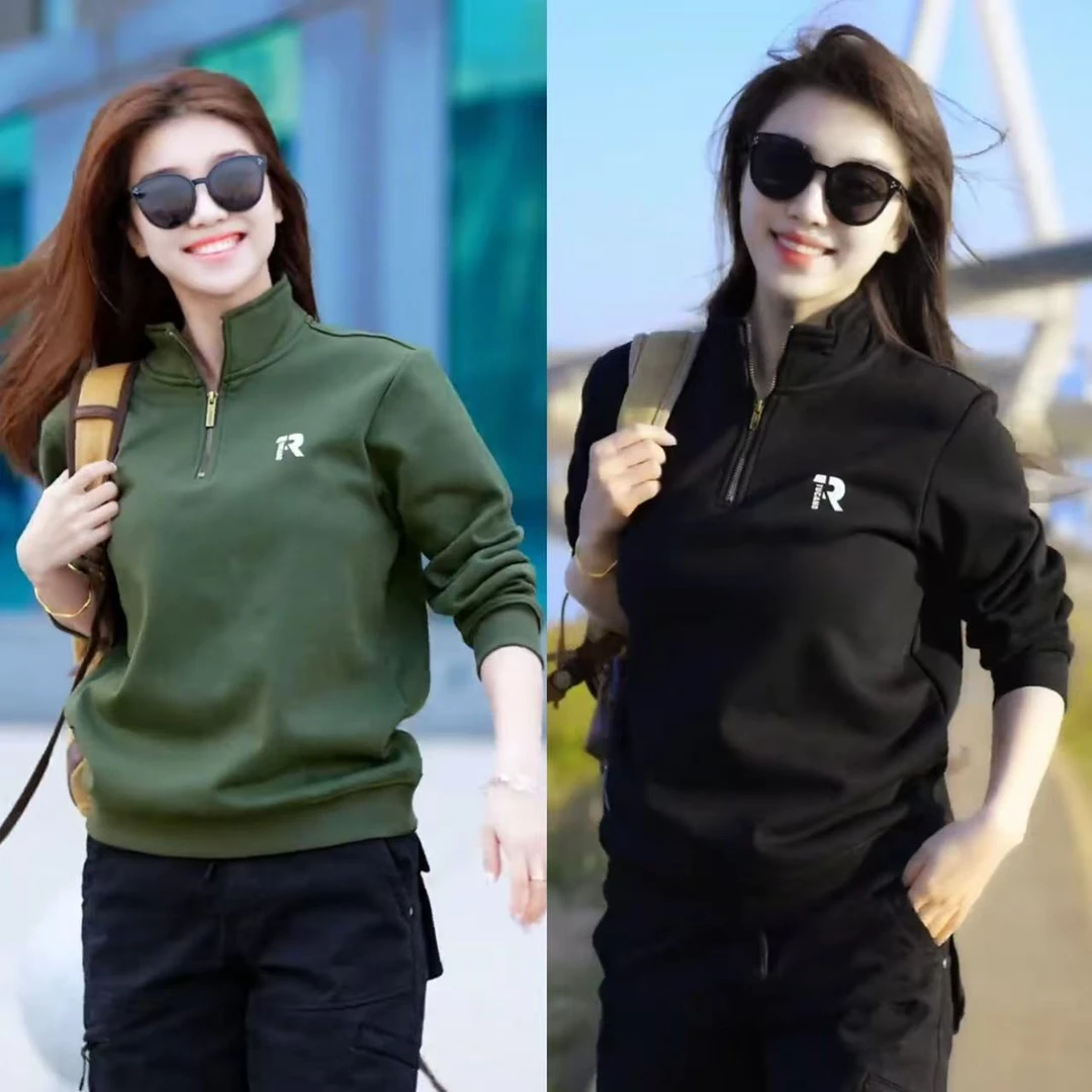 2025春季新款男长袖上衣秋季圆领时尚潮流情侣休闲半拉链字母卫衣