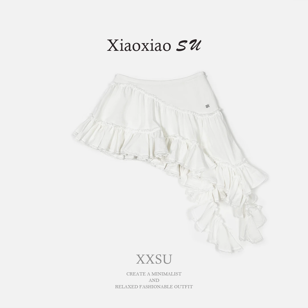 小小苏薄款潮牌女装蕾丝斜边甜辣千金风短裙裙子;ECF12013