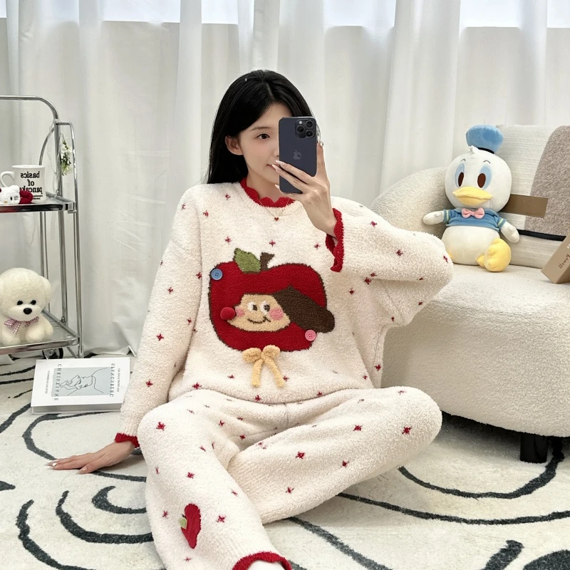 【苹果小狗】秋冬季半边绒甜美新款睡衣套装睡衣爆款家居服