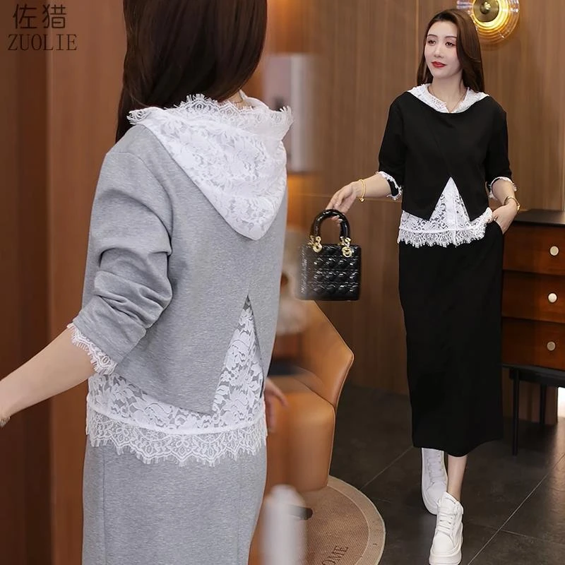 炸街休闲半身裙套装女三件套2025年春秋季新款洋气蕾丝上衣一整套