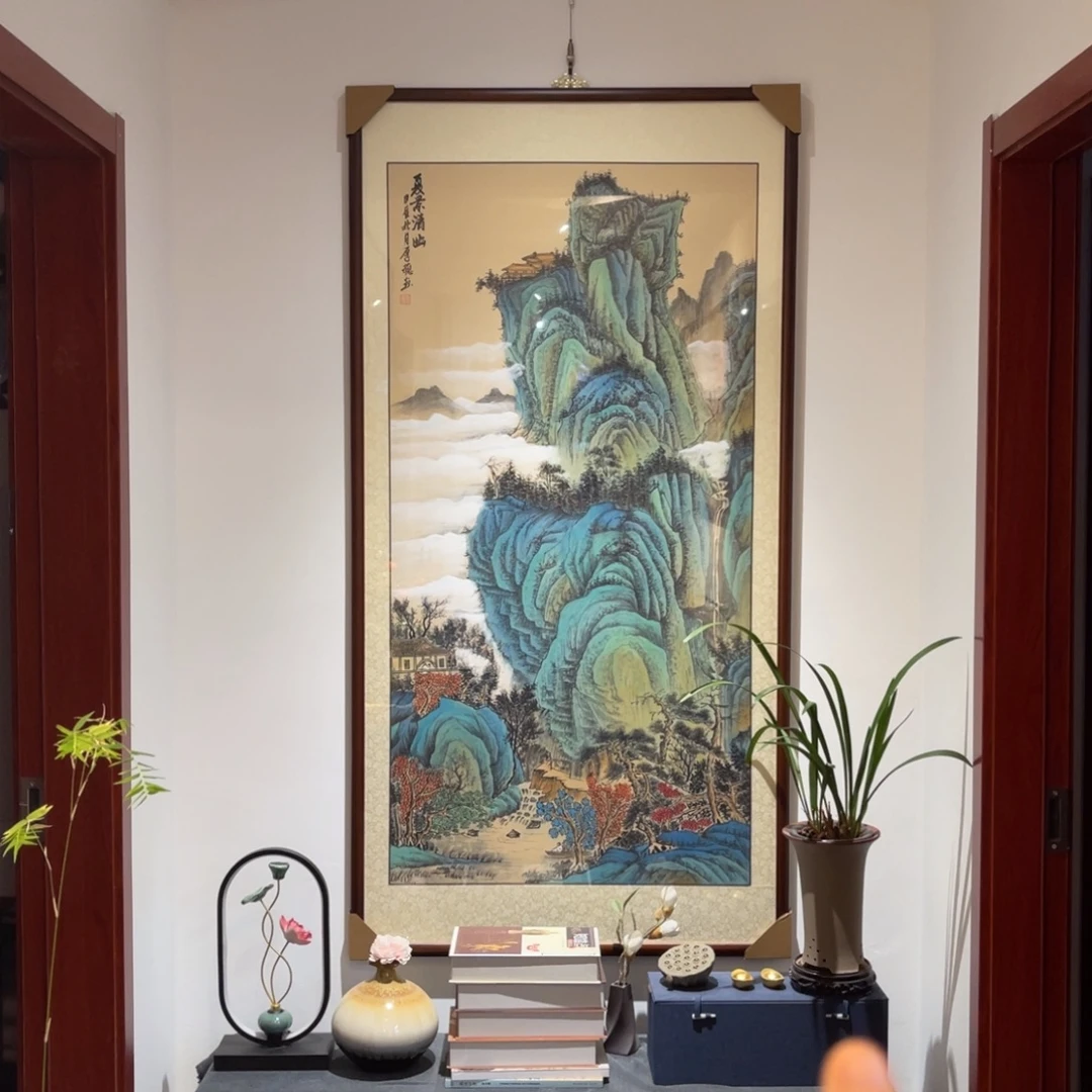 国画夏景清幽四尺成品画框164×84