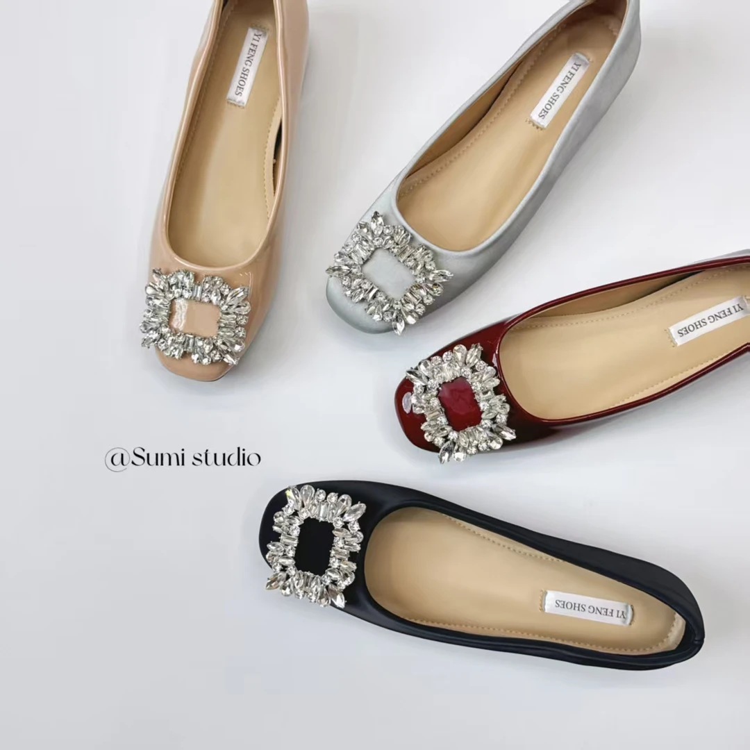 SUMI 浅口水钻方扣内增高百搭气质通勤单鞋晚晚优雅风女鞋羊皮