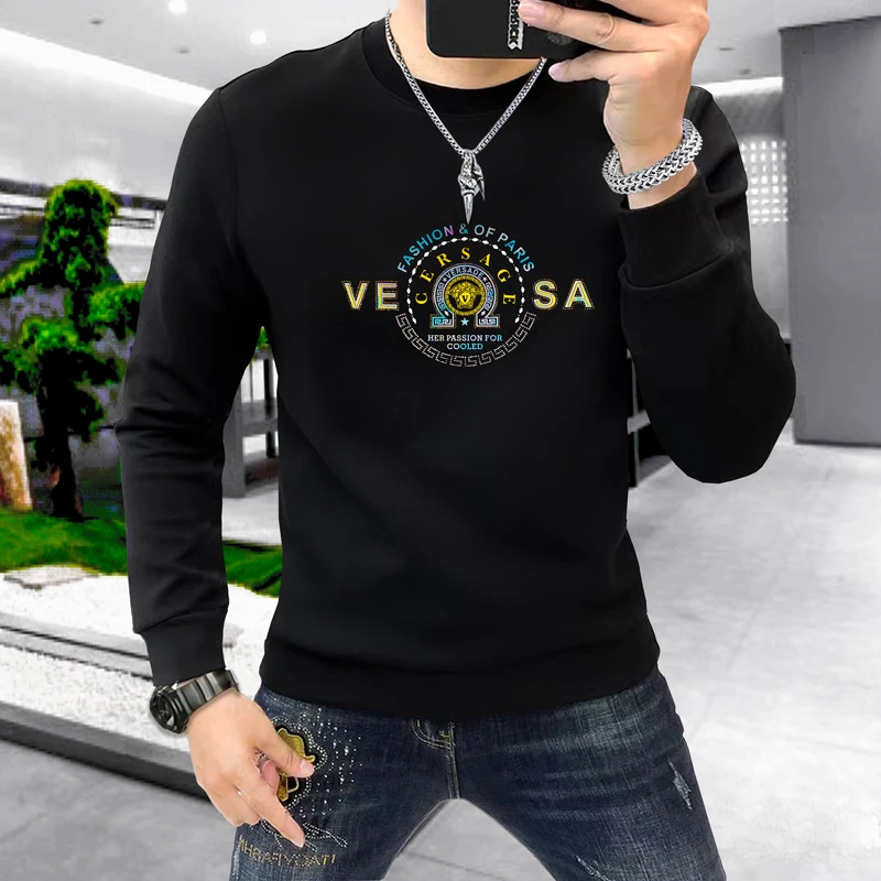 怀勒桑顿潮男欧洲站烫钻卫衣长袖T恤圆领潮牌加绒加厚打底衫欧货