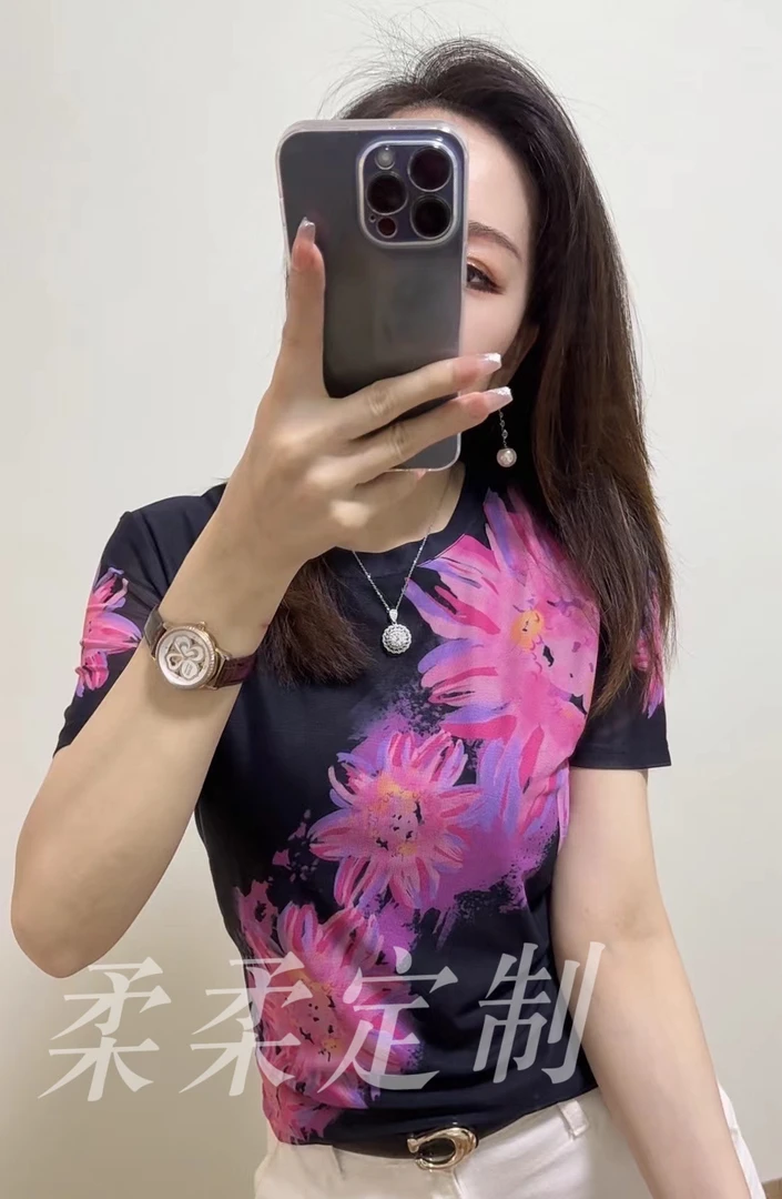 【柔柔推荐】2024时尚百搭修身圆领短袖上衣9779