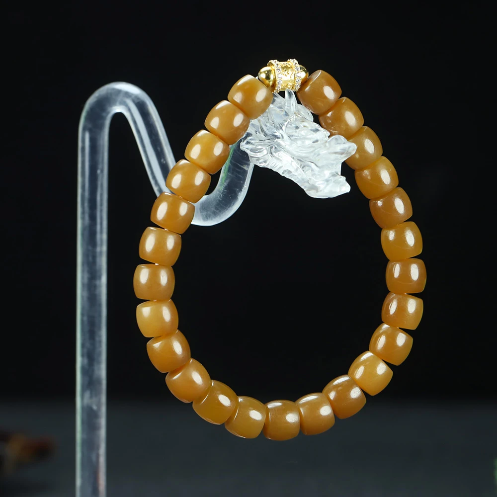 天然和田玉老红糖直切7*8手串男女同款玉手串