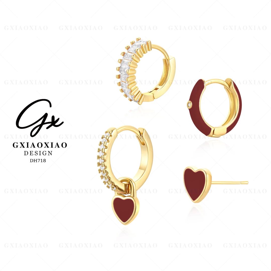 G XIAOXIAO 镀K金 【四件套】气质高级感百搭红色爱心 DH718