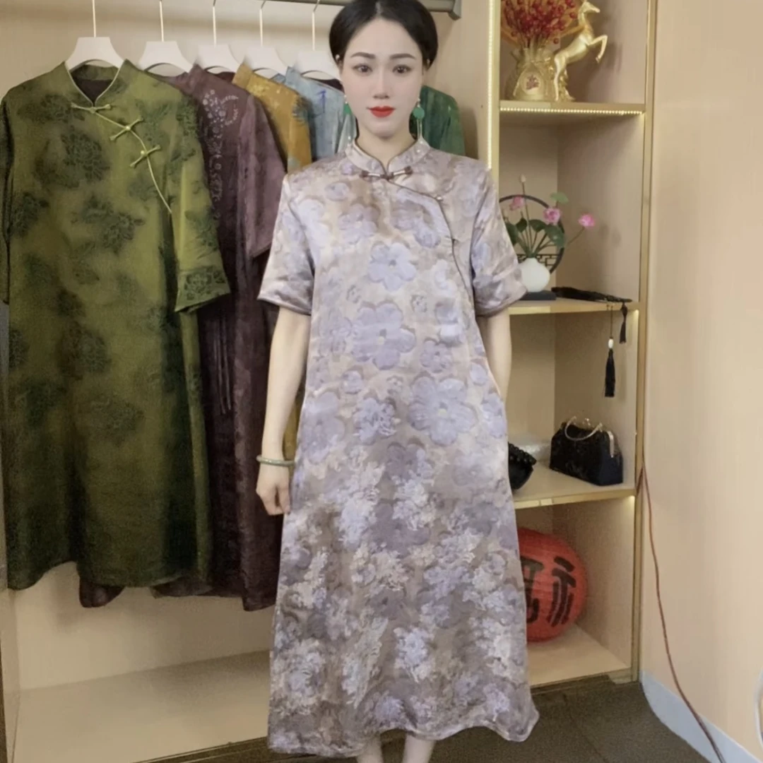 江南鑫雅阁【花团锦簇】新款国风复古改良版旗袍妈妈装中长款连衣裙