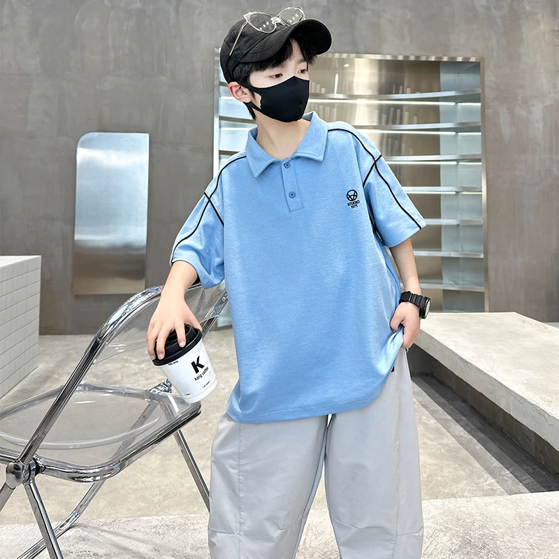 男童polo衫短袖纯棉夏款男孩套装夏季薄款长裤帅气炸街半袖中大童