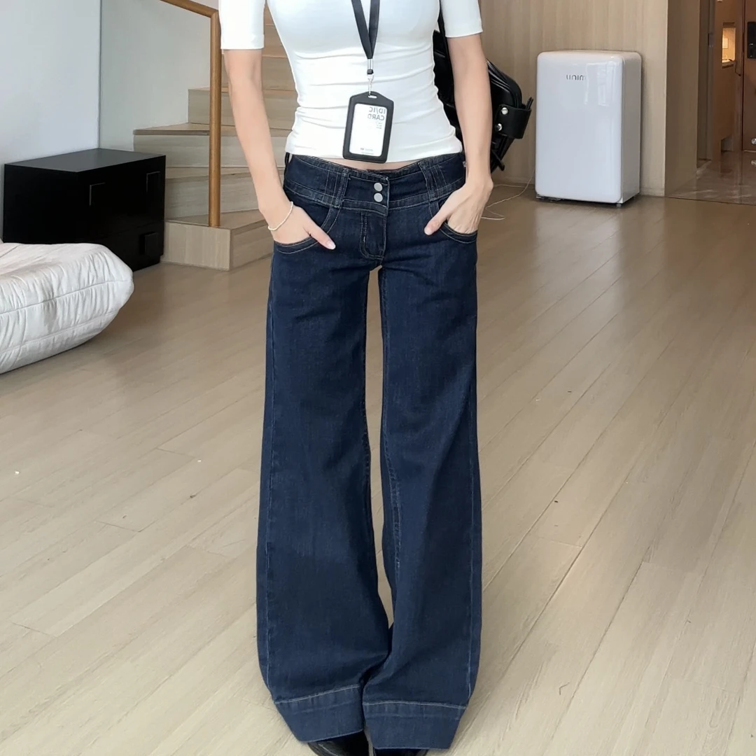 【部分现】2025新款复古超低腰修身显瘦微弹窄版原牛牛仔裤Q254313