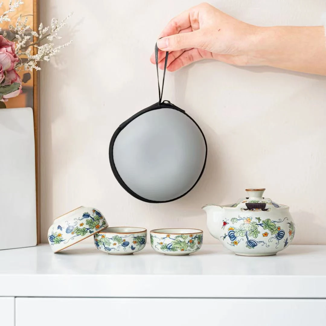 艺宏堂硕果累累宝瓶壶一壶三杯户外便携式家用旅行茶具