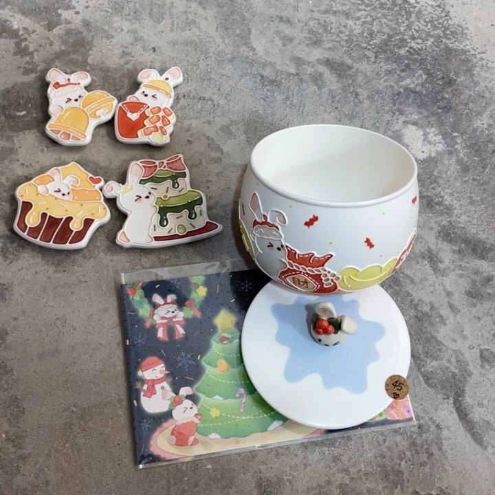 雪***ˣ瓷摆件蛋杯加盖子 冰箱贴4个