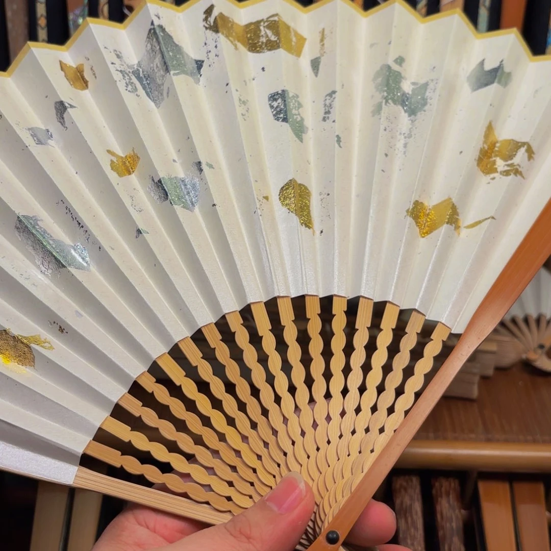 扇子8寸白撒金龙鳞老川料