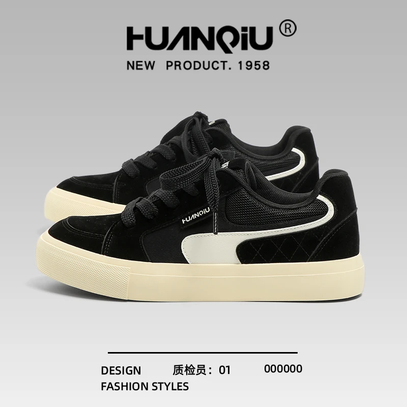 环球黑色板鞋男2025秋季新款真皮痞帅软底轻便百搭运动休闲面包鞋