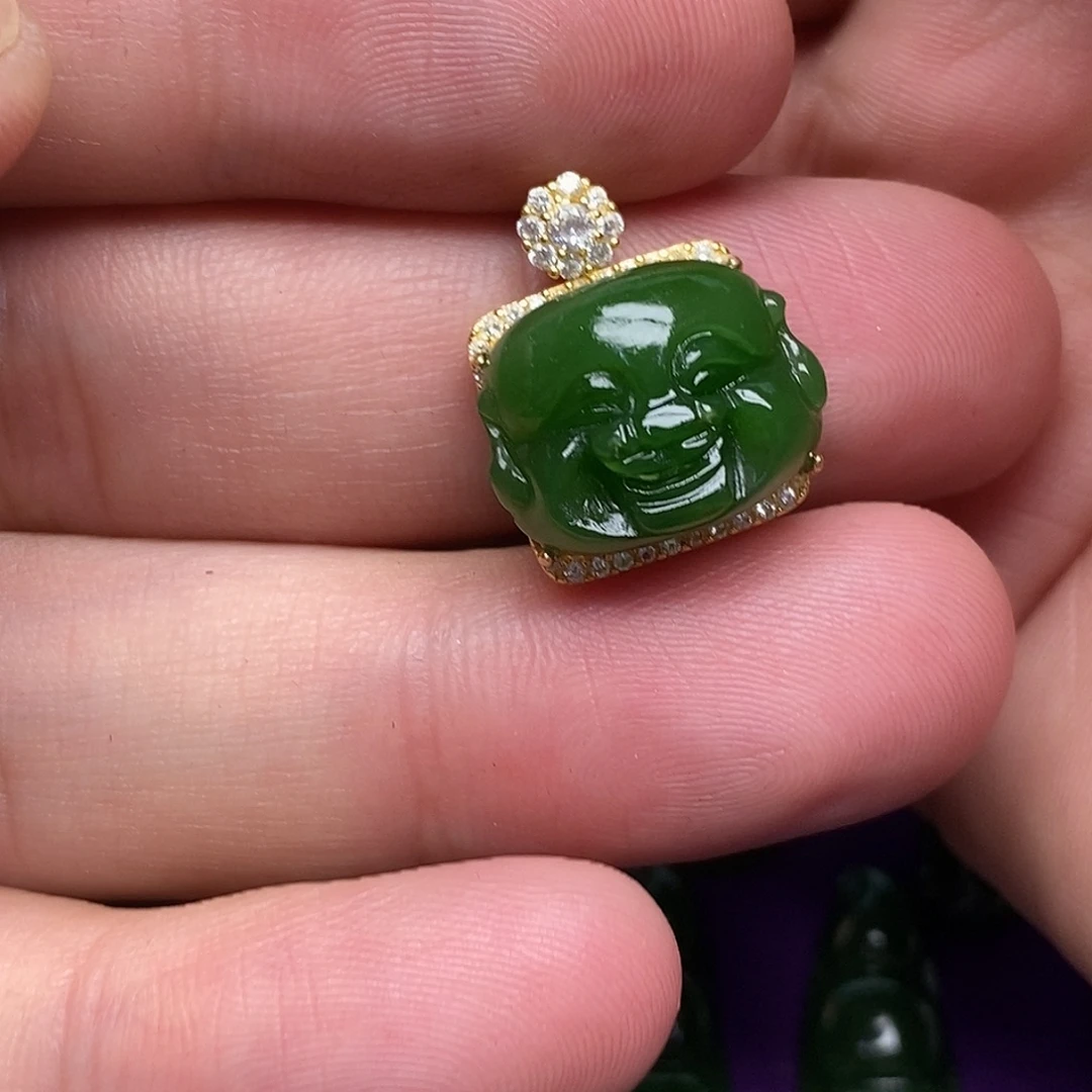 和田玉（碧玉）银S925镶嵌吊坠(不含链)