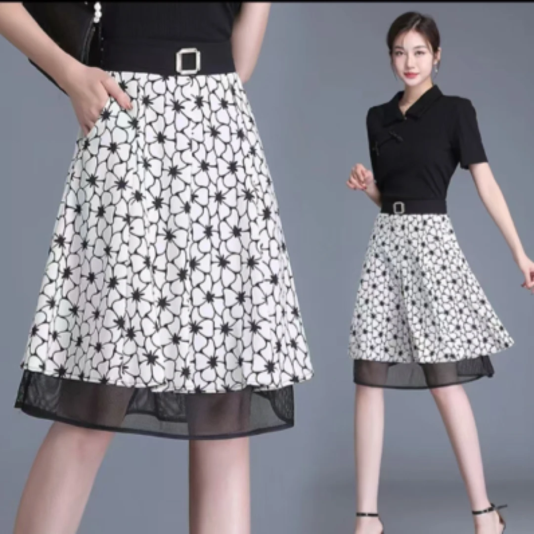 9203#【裙长58】时尚碎花雪纺高腰A字薄款冰丝包臀夏季女士半身短裙