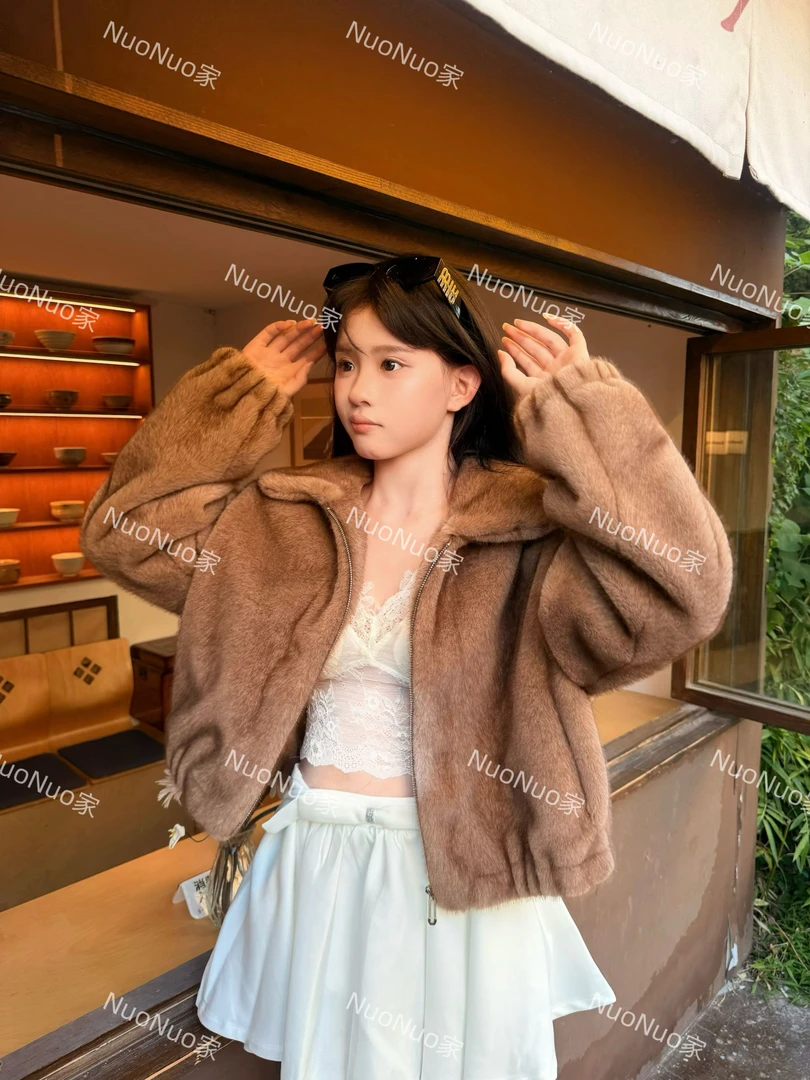 2025/Nuo小翻领环保毛毛外套仿貂绒女年轻版高级感短款外套冬季
