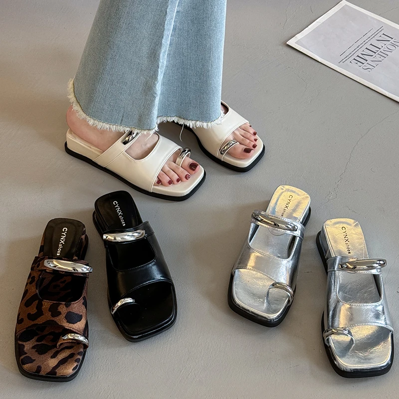 贾不假拖鞋女夏外穿2025新款潮流复古百搭鞋子小个子厚底法式凉拖
