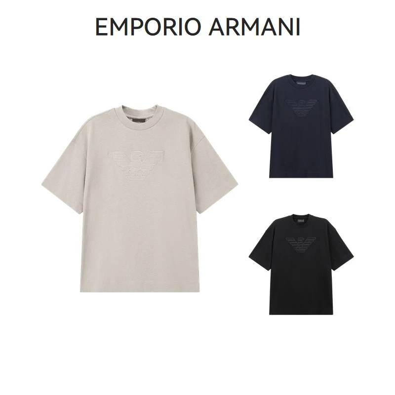 EA阿玛尼Armani 男士鹰标刺绣重磅宽松圆领短袖T恤 3D1T93 1J0EZ