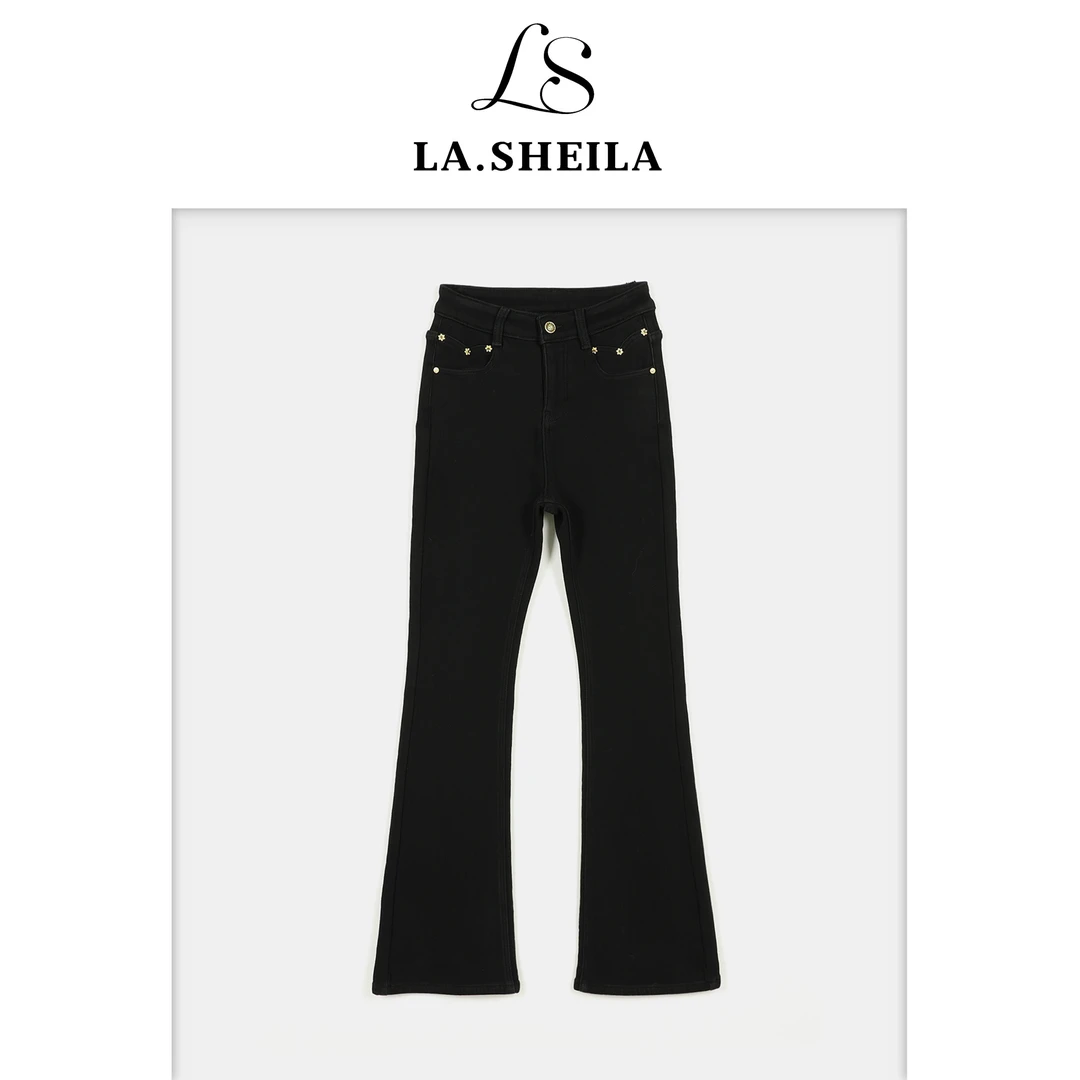 LA.Sheila“美人腿”小花钉珠遮肉微喇牛仔裤253-KZ/1019-7117