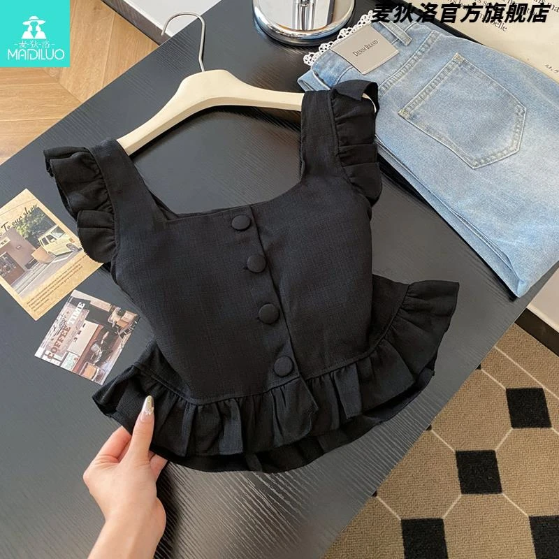 【精品】美德拉纯欲风洋气法式无袖吊带小衫短款上衣打底背心女款