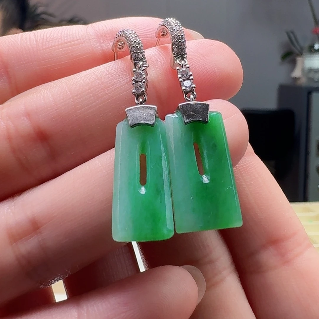 翡翠耳饰银S925镶嵌天然