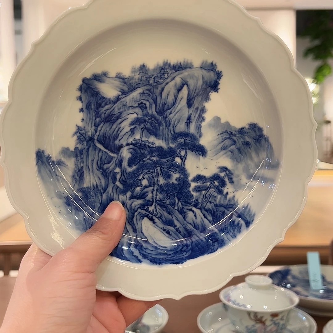 怡琅柴窑手工手绘山水壶承