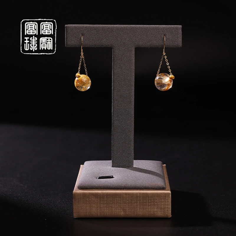 【富乔】板钛晶 水晶18k金百搭耳环（天然珠宝多样性发）