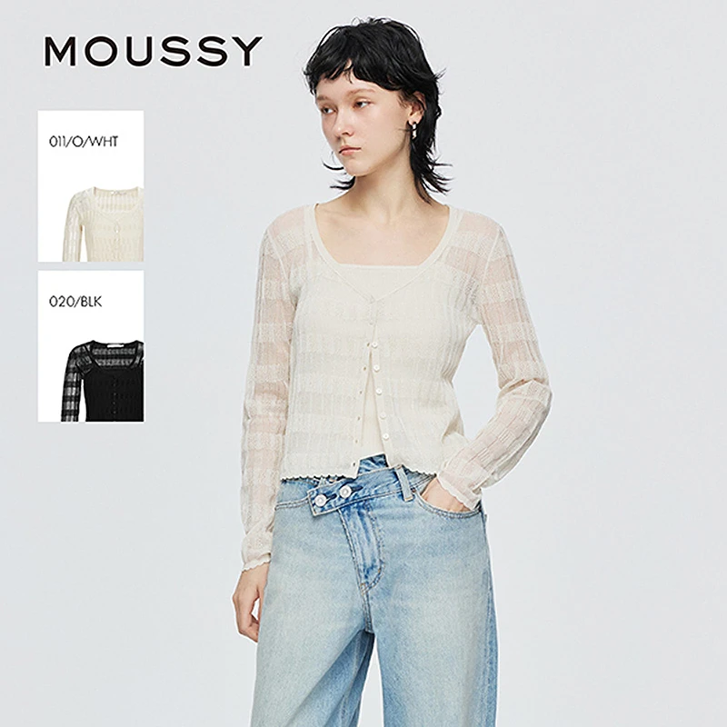 MOUSSY 2025夏季新品简约通勤风轻薄两件针织开衫女010IS370-9271