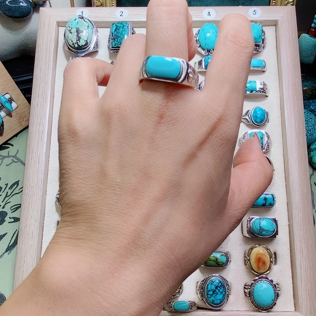 5***5绿松石银S925镶嵌颈饰