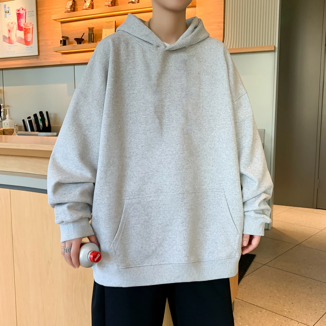 ins秋冬大码重磅美式潮流卫衣连帽新款外套加绒宽松日常通勤纯色